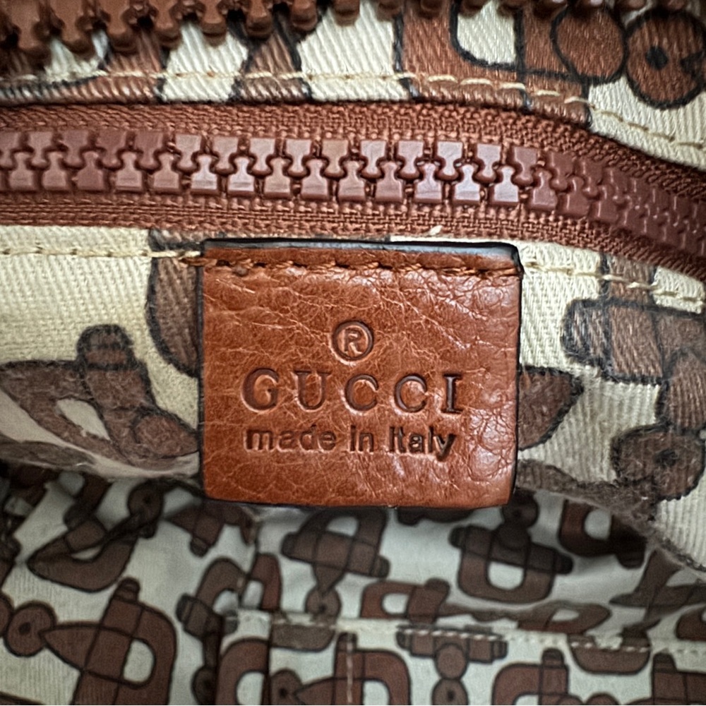 Gucci Brown Leather Travel Bag Tote Bag Messenger Bag - Picture 7 of 9